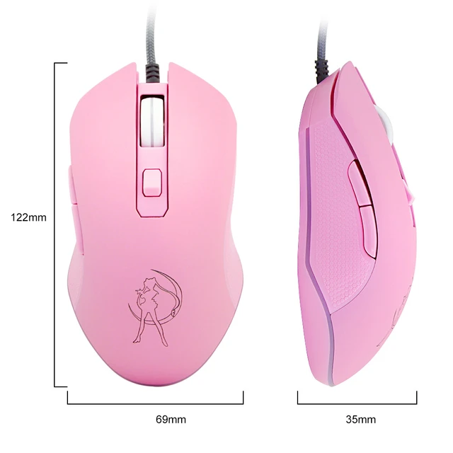 Pink Optical Mouse Sailor Yoon Gaming Computer Wired Mause Mute Pretty Backlit Colorful Mice 3200DPI For Girl Women Gift PC Game 3