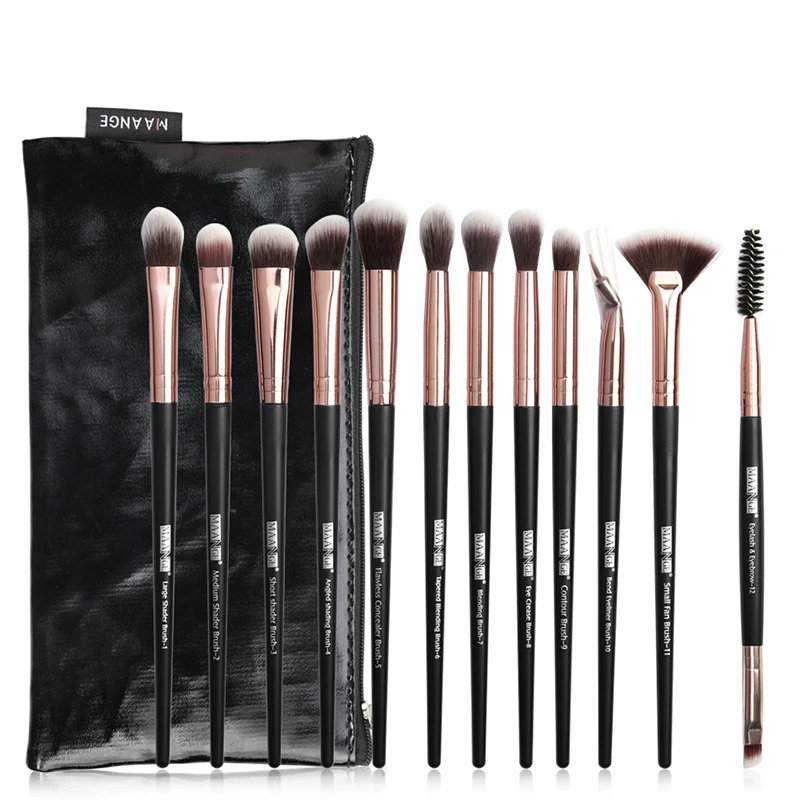 black rose gold Набор кистей для макияжа глаз, многофункциональный макияж для ресниц, кисти для красоты, 12 шт., кисть для подводки век, портативная кисть с кистью - Handle Color: black rose gold