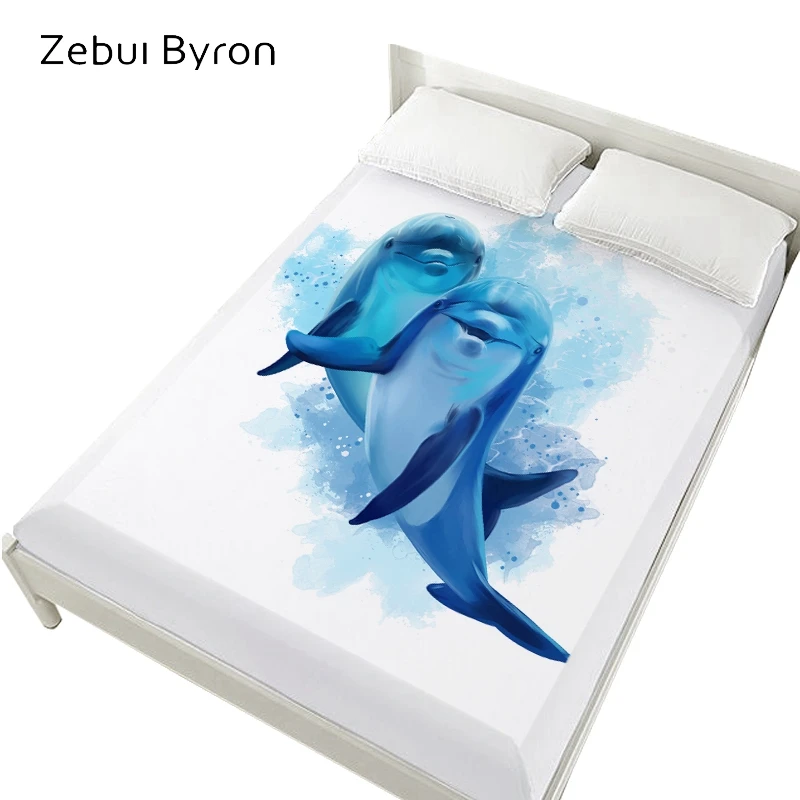 

3D Bed Sheets On Elastic Band Bed,Fitted Sheet 160x200,Mattress Cover 90/135 bed.Bedsheet cartoon kids Bedding Animal dolphin