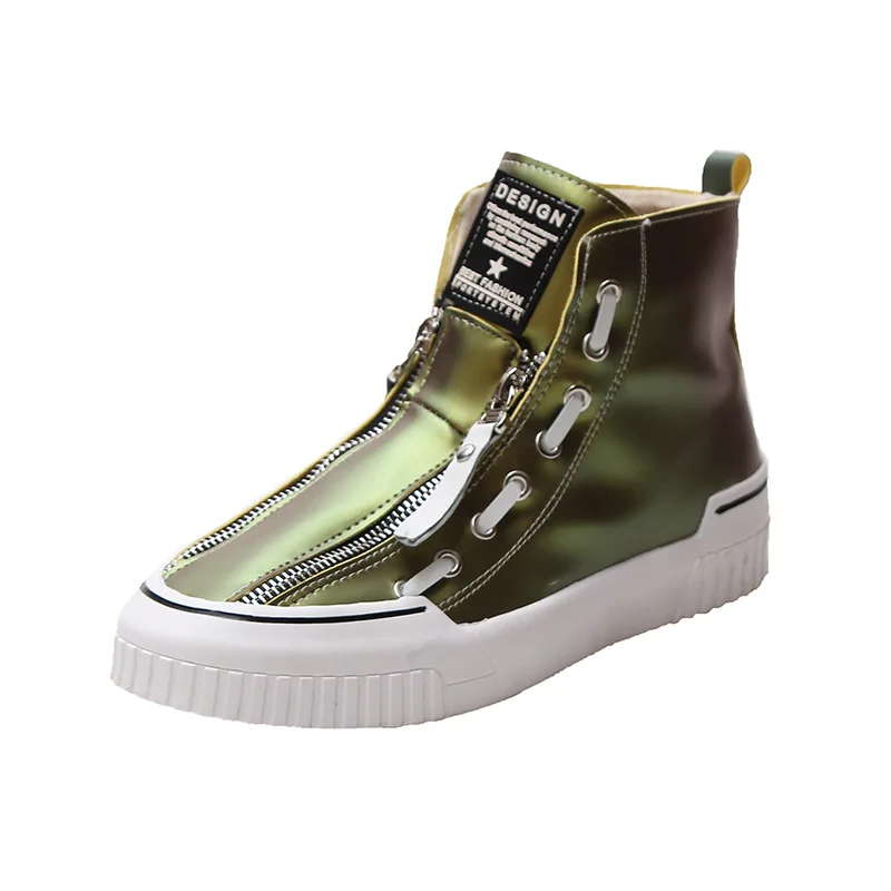 Winter Glitter Color Women High-top PU Sneakers Female Sports Skateboarding Shoes Zipper Plus Velvet Shoes Boots Wild Sneakers