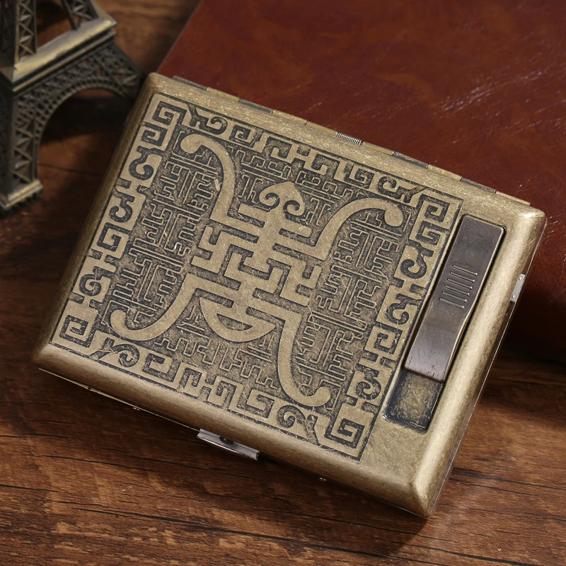 20 палочек металлический чехол для сигарет с usb зарядкой Зажигалка Вторая мировая война че Дракон винтажная бронзовая Обложка подарок для мужчины - Цвет: Chinese Character