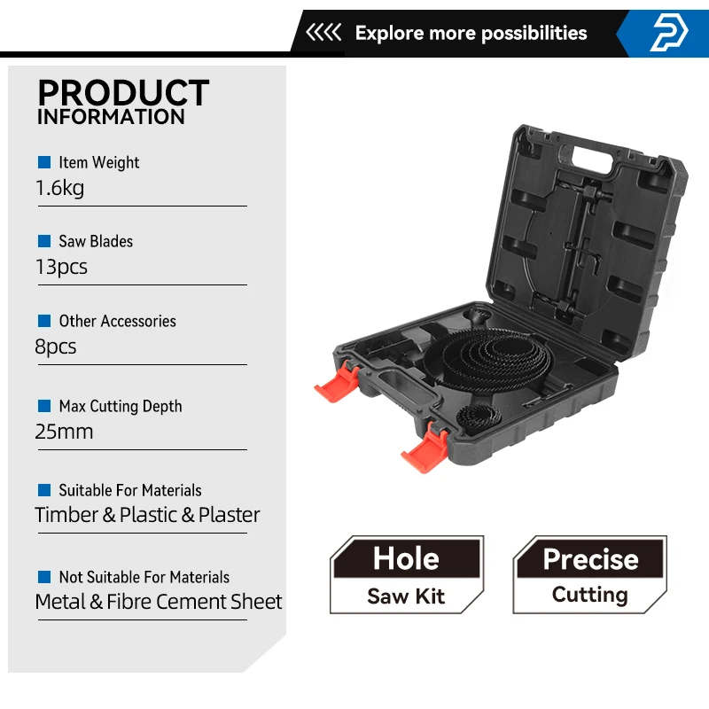 21pcs Hole Saw Cutting Set Kit Drill Bit Set for Wood/Plasterboard/PVC DIY Home Drilling Tool Drill Bits Woodworking PROSTORMER