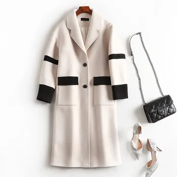 

Large size women's 2019 fat sister mm autumn and winter woolen ageing coat long 200 pounds thin section