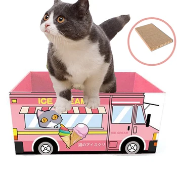 

Cute Cartoon Cat Car Box Corrugated Paper Kitten Scratch Board Cats Nail Grinding Scraper Mat Indoor Toy Collapsible Nest