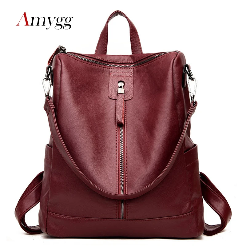 

AMYGG Women Multifunction Backpack Leather Shoulder Bag Large Capacity Backbag Female Zipper School Bag Girl Travel Bag Mochila