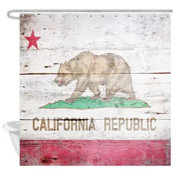 

California State Flag Shower Curtain, The Flag of The USA State of California Shower Curtain Bathroom with Hooks, Waterproof