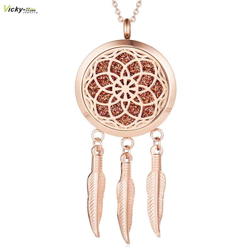 

316L Stainless Steel Dreamcatcher Essential Oil Diffuser Locket Pendant Aromatherapy Diffuser for Women Jewelry