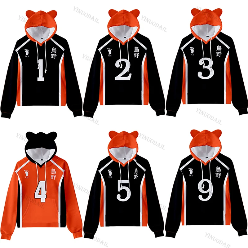 

2020 Animation Haikyuu Sweatshirts Long Sleeve Cat Ear Hoodies Boys Girls Women Pullover Cute Tops Hoodie