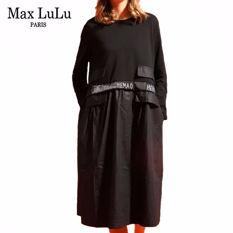 Max LuLu новые корейские брендовые модные стильные женские Лоскутные Длинные платья в стиле панк роскошная винтажная одежда больших размеров