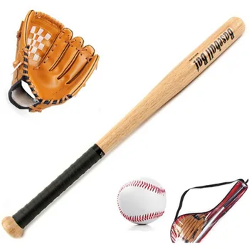 

Kids Outdoor Professional 25 Inch Wood Baseball Bat and Softball Ball & Baseball Gloves Exercise Training Baseball Set with Bag