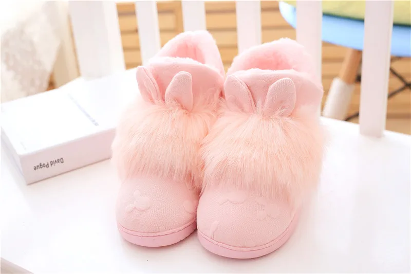 Зимняя Теплая обувь с кроликом; домашние теплые ботинки-тапочки; нескользящие ботинки на меху; женская мягкая хлопковая обувь