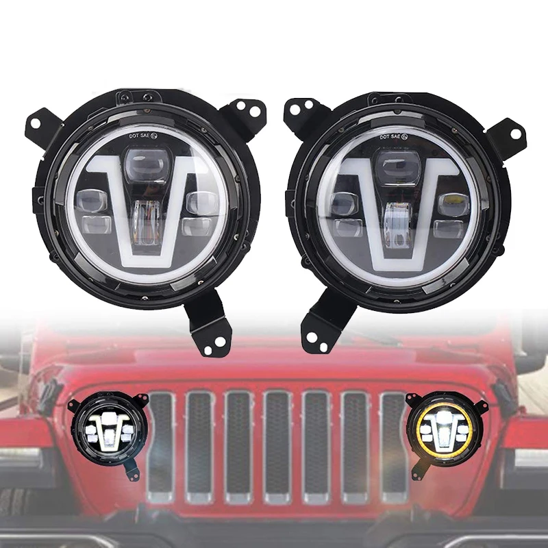 

7 Inch Led Headlight 12V LED Work Headlight with V DRL Amber Turn Signal Halo with H4 Connector for Jeep Wrangler JL 2018