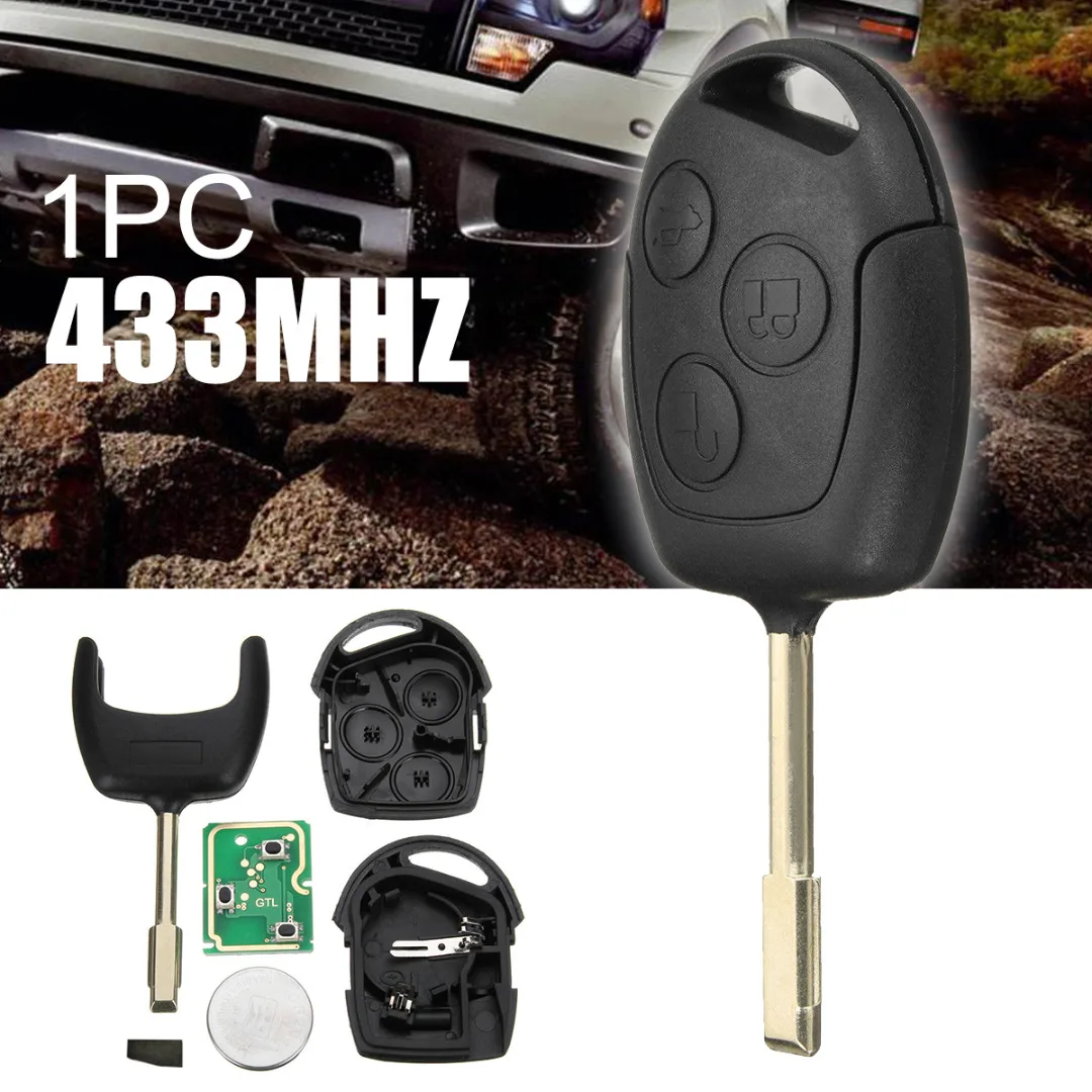 Mayitr Black ABS 3 Button Remote Key 433.92Mhz 4D63 Chip With 3V Battery For Ford Fiesta Fusion Transit