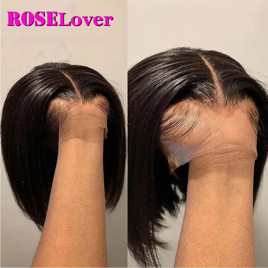 Wig Human-Hair-Wigs Brazilian-Hair Short Bob Transparent Straight Natural 4X4 150%Density