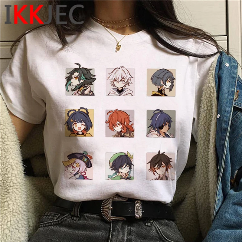 Genshin-Camiseta con estampado de Cartoo para hombre y mujer, ropa de calle Kawaii Harajuku, camiseta de Anime, parte de arriba de estilo Hip Hop, divertida