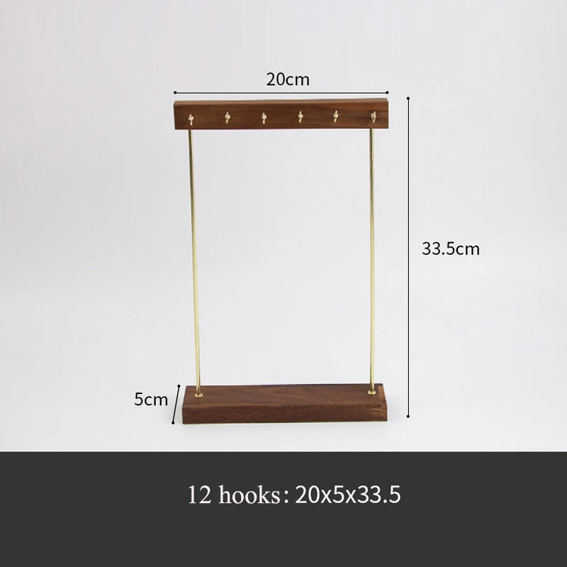 Walnut Wooden Oak Wooden Square T-shaped Jewelry Stand Bracelets Watches Display Stand 12 Hooks Necklace Jewellery Display Props