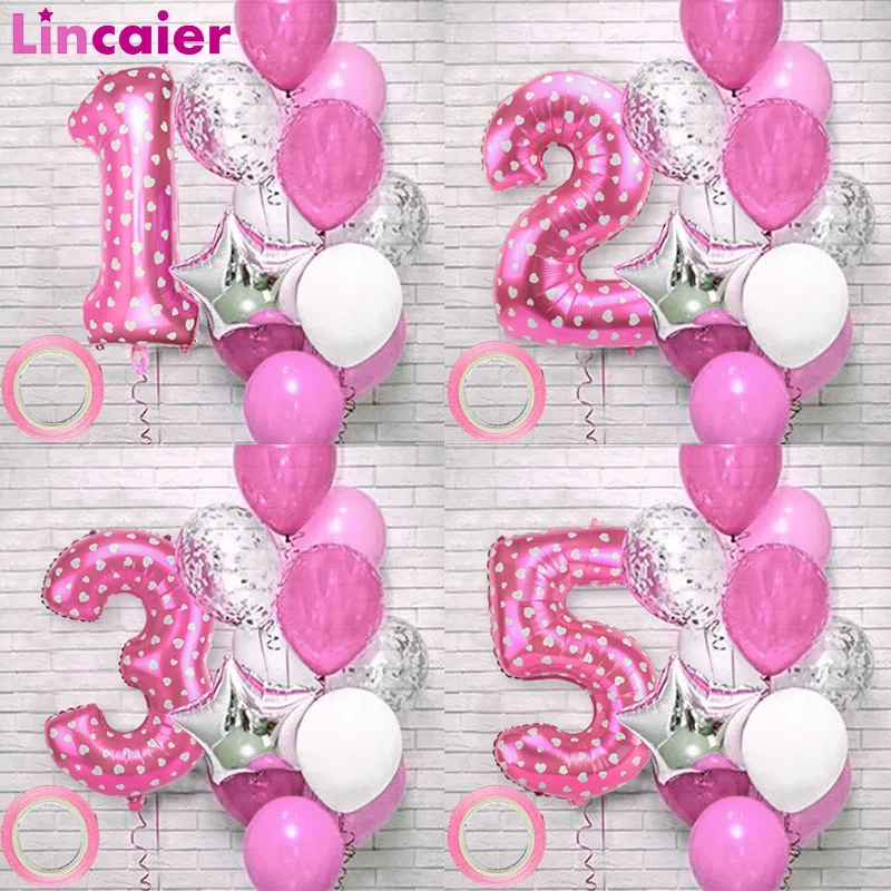 Globos de aluminio con forma de número para decoración de fiesta de cumpleaños, 12 Uds., princesa para niños de 1, 2, 3, 4, 5, 6, 7, 8 y 9 años