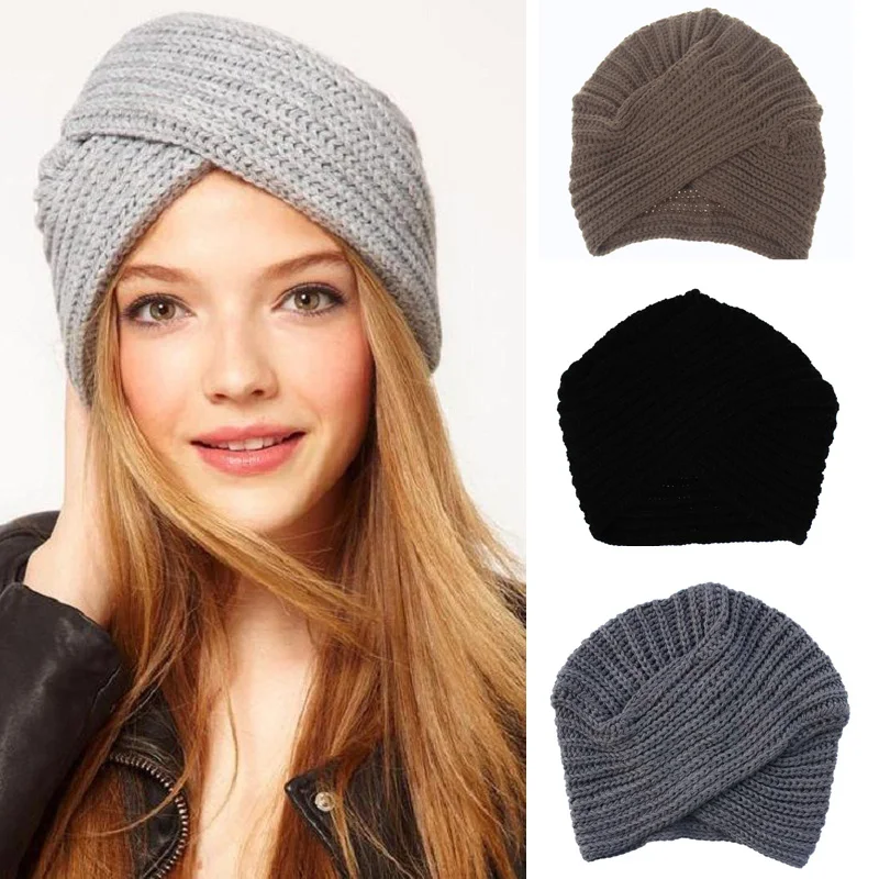 

Knitted Spring Winter Hat Women Felt Hat Ladies Turban Head Wrap Caps for Women Twist Headwrap Hat Girls Croceht Beanies gorro