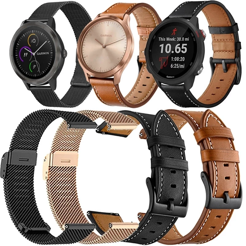 Ремешок для часов кожаный/Миланский ремешок Garmin Move Come 2 Sq Vivoactive 4/3 Forerunner 245/245M/645 Music