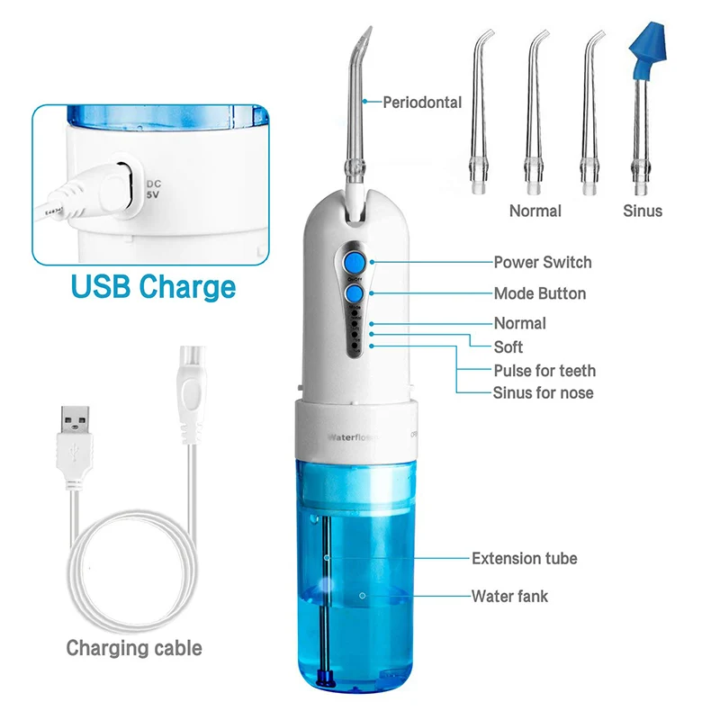 Recarga sem Fio Irrigador Oral Água Dentes Mais Limpo Viagem Dobrável 5 Dicas Jato 4 Modos Adulto Flosser Usb 4 Irrigador oral usb recarga sem fio água