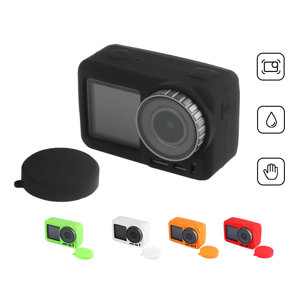 

for DJI OSMO ACTION Silicone Protective Case + Camera Lens Cap for DJI Osmo Action Camera Accessories