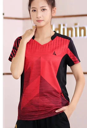 women red shirt Новая модная футболка для бадминтона, спортивный костюм, рубашка для мужчин и женщин, футболка для тенниса, быстросохнущая одежда для бега, тренировочная форма для команды - Цвет: women red shirt