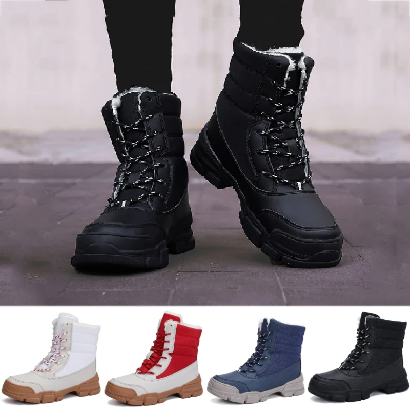 

Boots Women Winter 2019 Non-slip Snow Women Boot Thick Fur Platform Round Toe Plus Velvet Winter Boots Flat with Women's Shoes