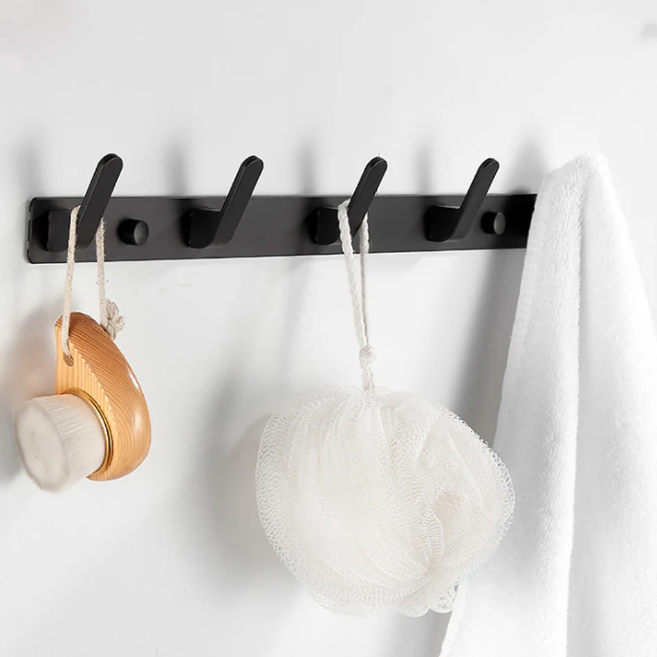 Space Aluminium Robe Hooks Black Bathroom Towel Coat Key Holder Kitchen Lavatory Storage