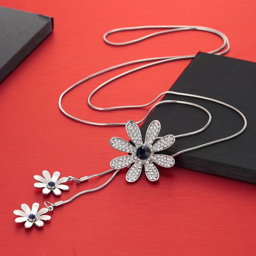 Ожерелье-чокер Meyfflin с цветком для женщин, модное длинное ожерелье с кристаллами и подвесками, серебряная цепочка с кисточкой, ювелирное изделие, колье
