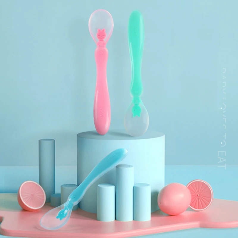 

Baby Spoons Feeding Dishes Tableware for Children Flatware Cutlery Colher Spoon Silicone Tools-for-patchwork Soup Rabbit Pattern