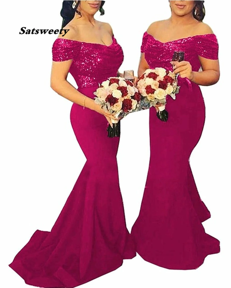 Women's Sequin Mermaid Bridesmaid Dresses Off Shoulder Wedding Guest Elegant Dress Women For Party Gowns Robe De Soiree Mariee