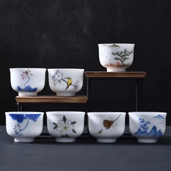 

Hand-Painted Teacup Ceramic Teacup Large Capacity Kung Fu Tea Cup Dehua Ceramic Whiteware Individual Cup Master Cup Teacups