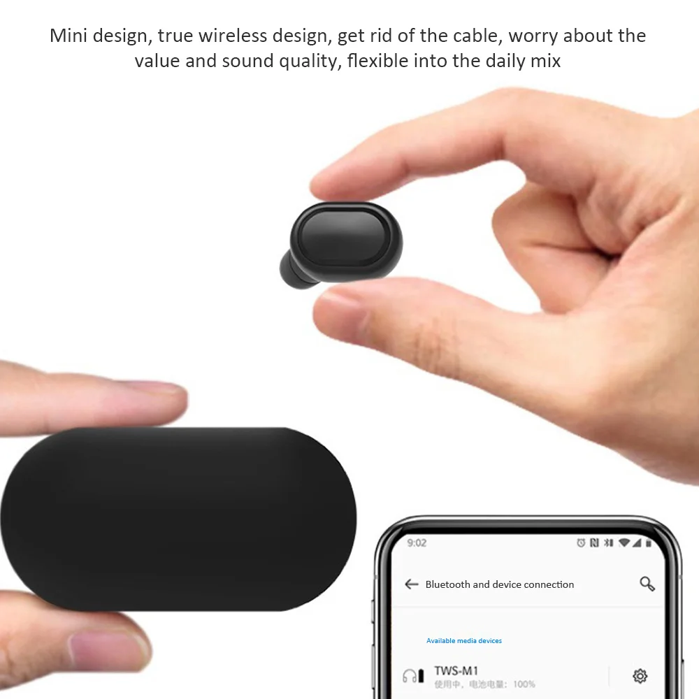M1 Bluetooth Headsets Wireless Earphone BT5 0 TWS Earphone Noise Cancelling Mic For iPhone Xiaomi Huawei Samsung