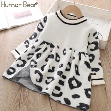 Humor Bear/платье для девочек; коллекция года; сезон осень-зима; детское вязаное платье; Новинка года; леопардовое платье-свитер с кристаллами для девочек; платье для малышей
