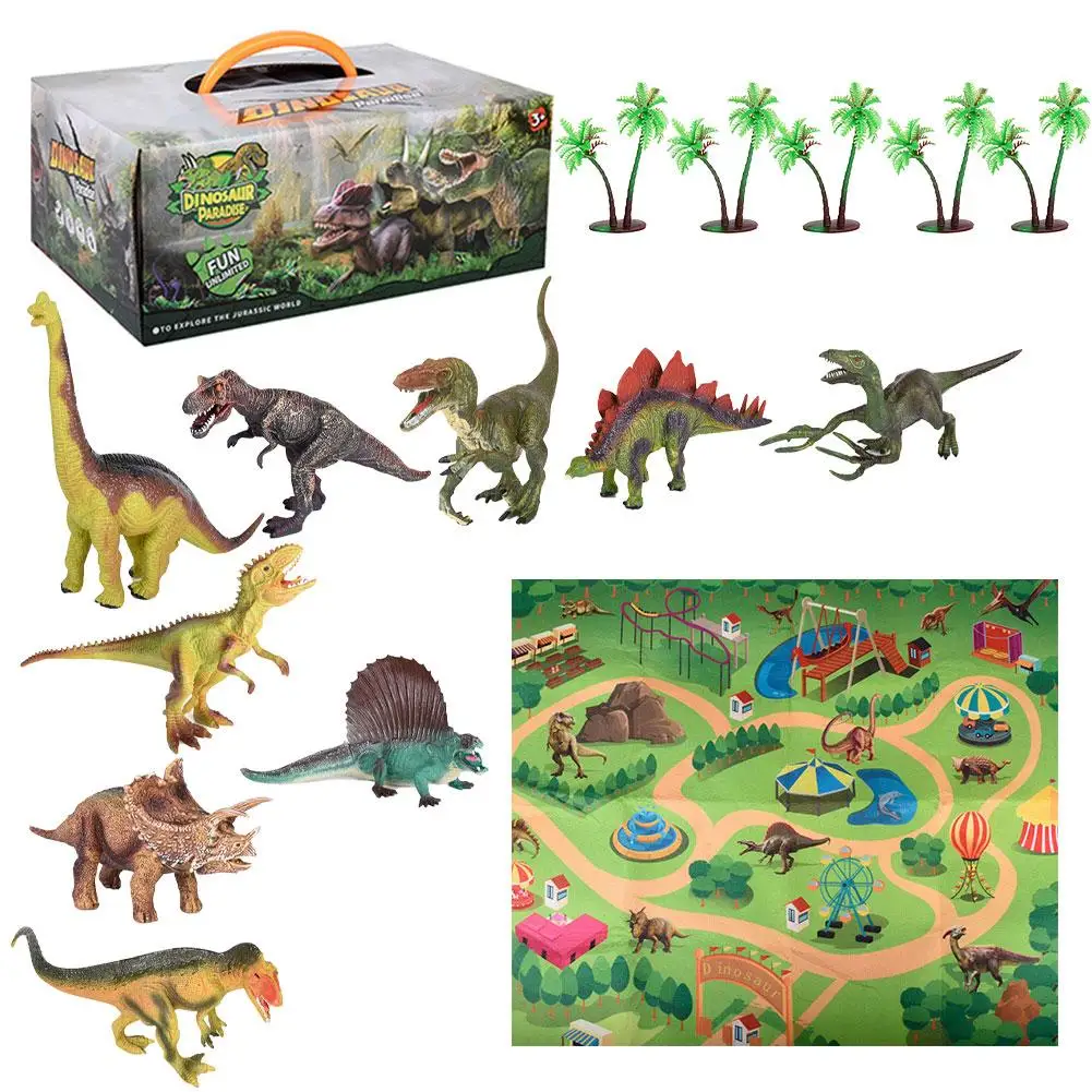 Набор игрушек динозавров, реалистичные фигурки динозавров, игровой коврик и дерево, развивающие игрушки, уличный игровой комплект для