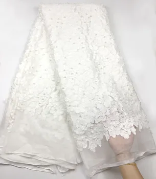 

White Latest Nigerian Tulle Lace 2019 French Net Beaded Lace Fabric For Nigerian Wedding Embroidery African Lace Fabric