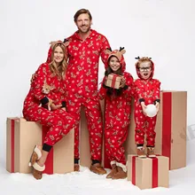 Семейные рождественские пижамы комбинезон с принтом оленя, комбинезон для женщин, мужчин, детей, взрослых, Рождественская одежда для сна, одежда с капюшоном