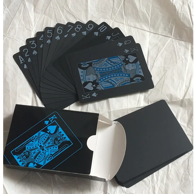 Quality Waterproof Plastic Playing Cards Trend PVC Poker Card Classic Magic Tricks Tool Pure Black Magic Box Card Game