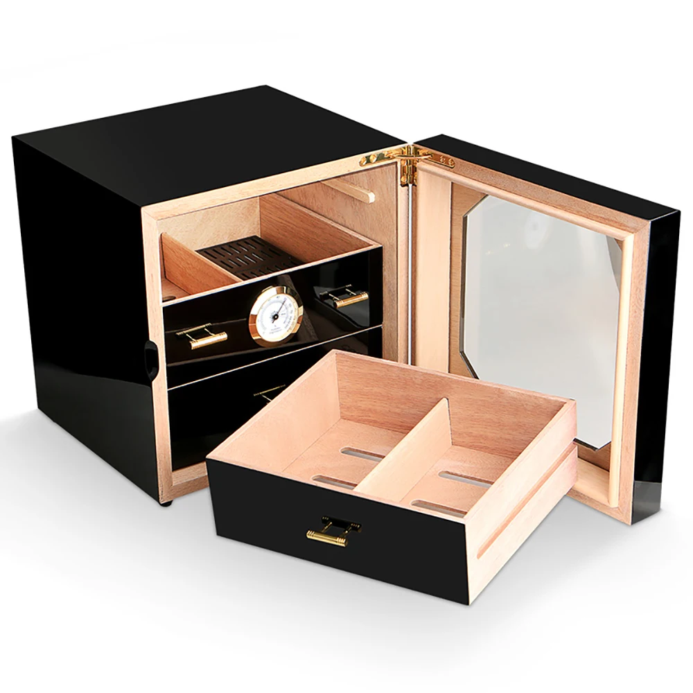 US $159.00 Large Capacity Cigar Storage Box Luxurious 3 Drawers Cedar Wood Cigarette Box Humidor With Hygrometer Humidifier