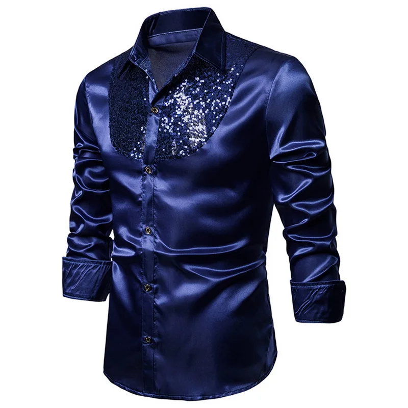 Великолепные вечерние рубашки с воротником Хенли Осенняя рубашка Hombre Paillette Chemise Homme Формальные рубашки повседневная мужская рубашка