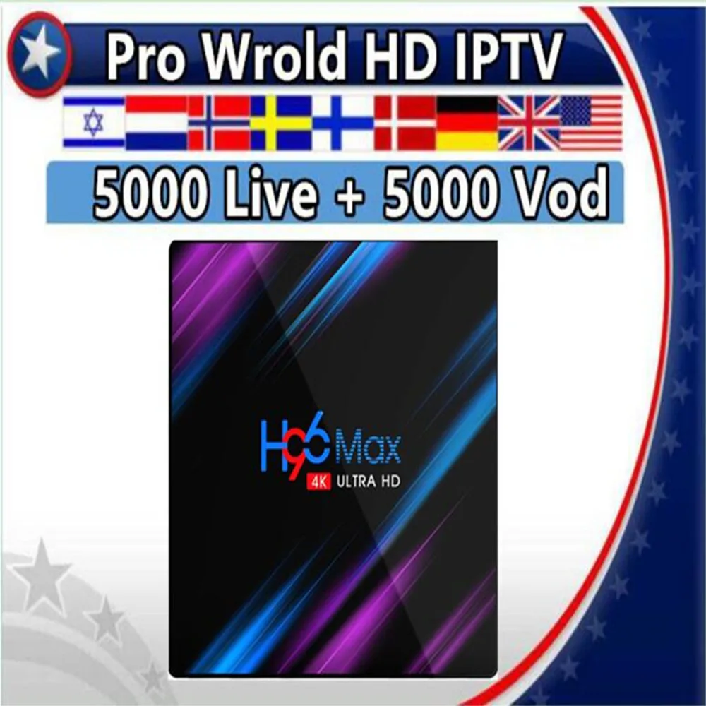 

H96 MAX Android 9.0/Dual wifi/4K Smart TV box&Pro World HD iptv Subscription Nordic France Sweden Netherlands Israel Arabic