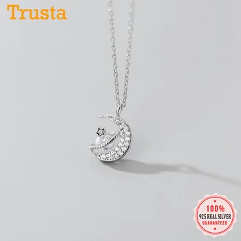 

Trustdavis 925 Sterling Silver Fashion Dazzling CZ Star Moon Pendant Short Clavicle Necklace For Women Silver 925 Jewelry DA650