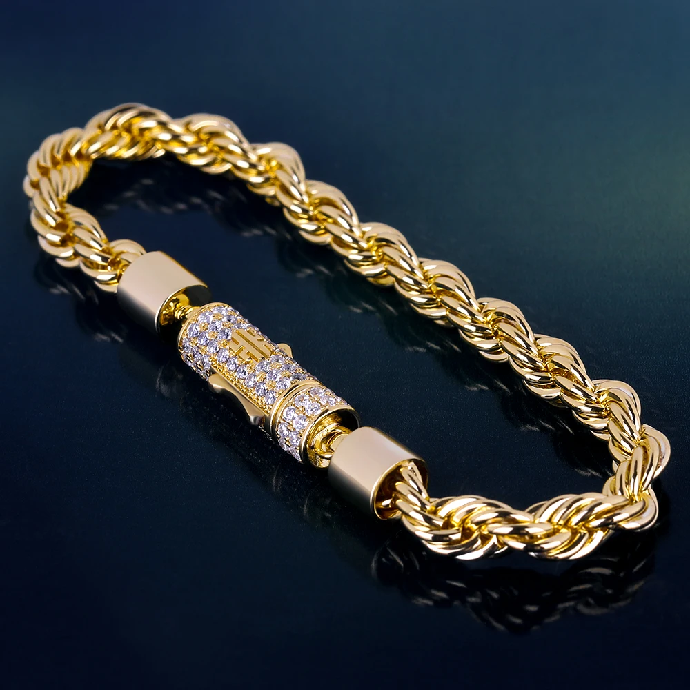 Pulseira de Hip Inoxidável para Homens e Mulheres Hop dos Ganhos do Aço Corda Pulseira Cadeia Rapper Ouro Trançado 6mm 3 High Quality Joias e Acessórios