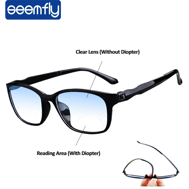

seemfly Bifocal Reading Glasses Men Anti Blue Presbyopia Eyeglasses Near and Far Sight Computer Eyewear +1.5 +2 +2.5 +3 +3.5 +4