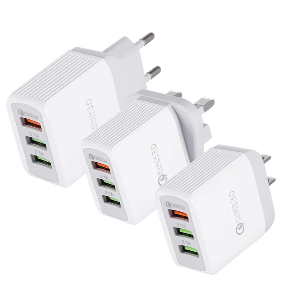 Сетевое зарядное устройство с 3 USB портами быстрое 18 Вт вилкой Стандарта ЕС США