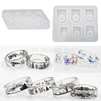 

52Pcs Assorted Sizes Round Square Flat Ring Silicone Resin Mold Ring Band Jewelry Making Tool US Size 5-12 with Fillings