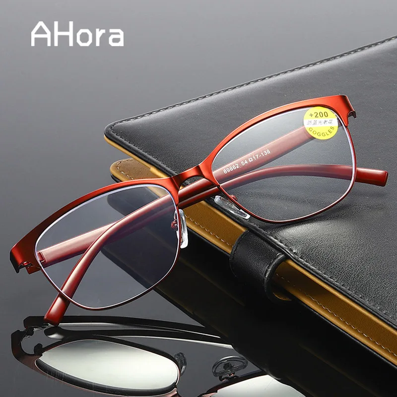 

Ahora Anti Blue Light Blocking Reading Glasses for Women Men 2020 New Metal Cat Eye Presbyopia Glasses With Diopters +1.0~+4.0