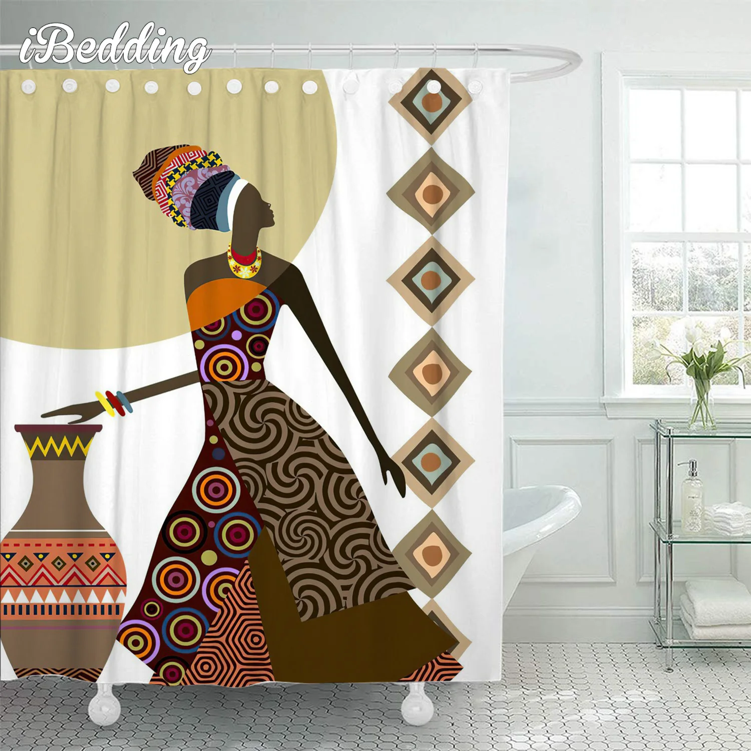 AFRICAN Shower Curtains African Girl Bathroom Set Curtain 3D Printed Waterproof with Hooks | Дом и сад