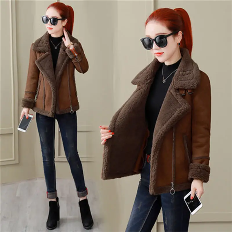 

Short Coat Female Autumn and Winter New Korean Version of Slim Slimming Lamb Hair Thick Coat Jacket Motorcycle Clothing