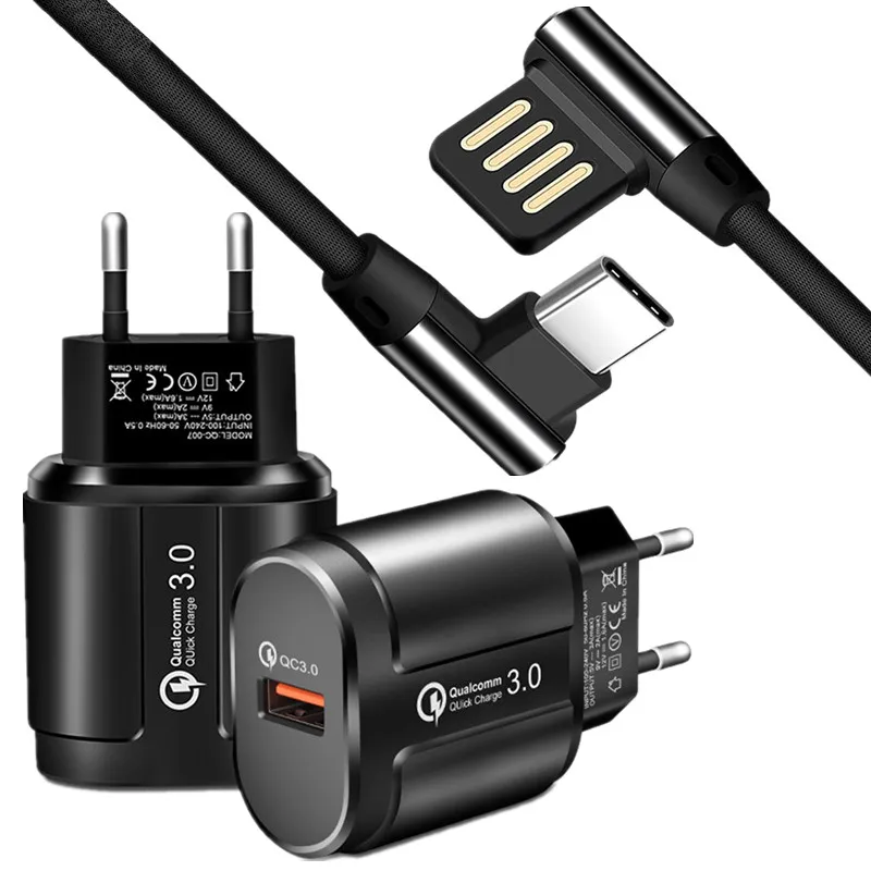 

Quick Charge 3.0 Mobile USB Charger 18W EU Plug Wall Adapter QC3.0 for Samsung Galaxy A3 A5 A7 2017 A40 M40 Type C Phone Cable